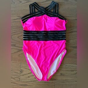 Stylish Pink and Black Women's One-Piece Swimsuit